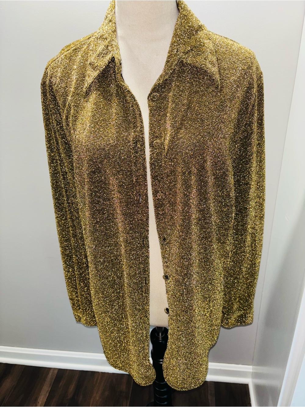 Creative Design Works Gold Metallic Lurex Button-Up Shirt
